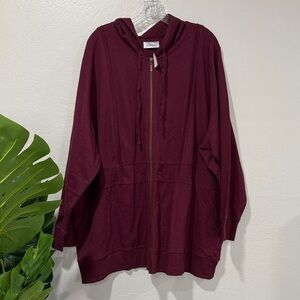 NWT Avenue Burgundy Hooded full zip Jacket with pockets plus size 30/32